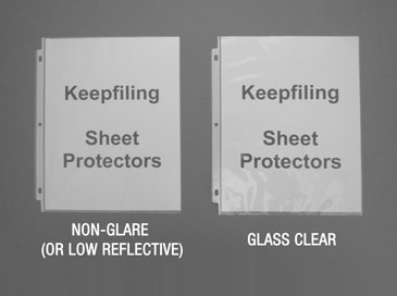 Sheet Protectors - Non-Glare vs. Glass Clear - Text Document