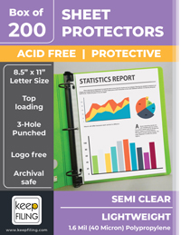 Keepfiling Lightweight Semi Clear Letter Size Sheet Protectors