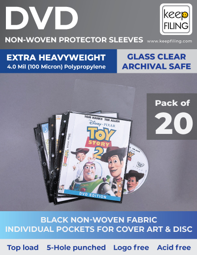 Keepfiling DVD Black Non-Woven Protector Sleeves for Mini 3-Ring Binders
