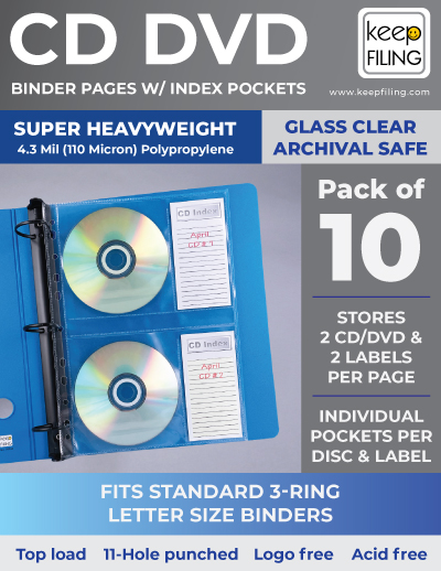 Keepfiling CD DVD Binder Pages with Index Pockets