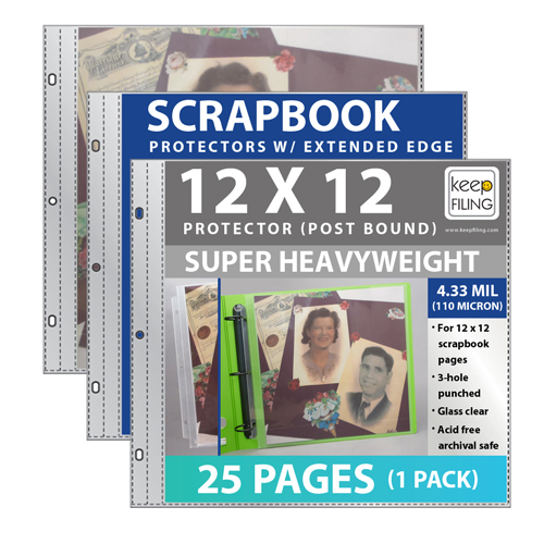 Keepfiling 12 x 12 Scrapbook Page Protectors with Extended Binding Edge