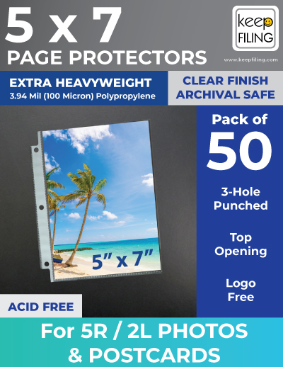 Keepfiling 5 x 7 Page Protectors for Postcards, Photos, and Scrapbooks