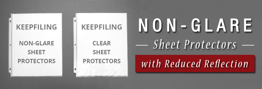 A non glare sheet protectors shown next to a reflective sheet protector